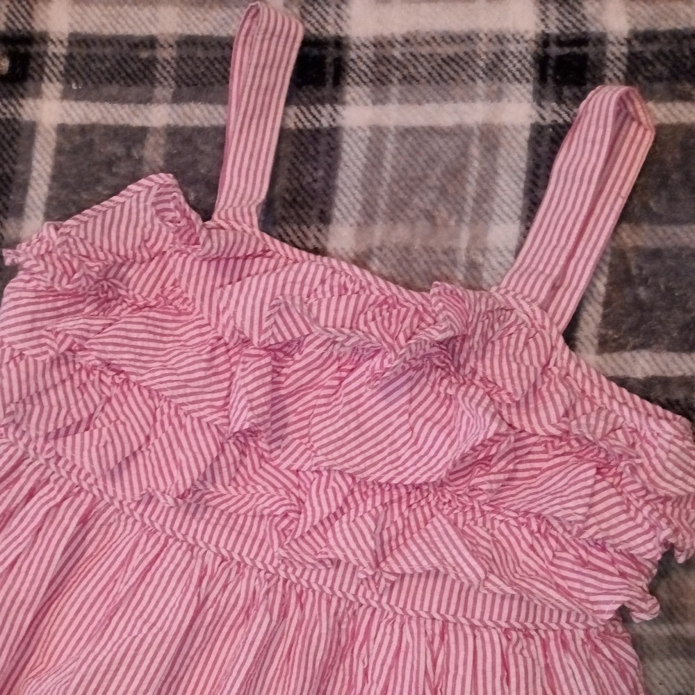 🆕 Ralph Lauren | Seersucker Pink & White Tiered Ruffle Top Dress Girls Size 12 - Picture 3 of 15